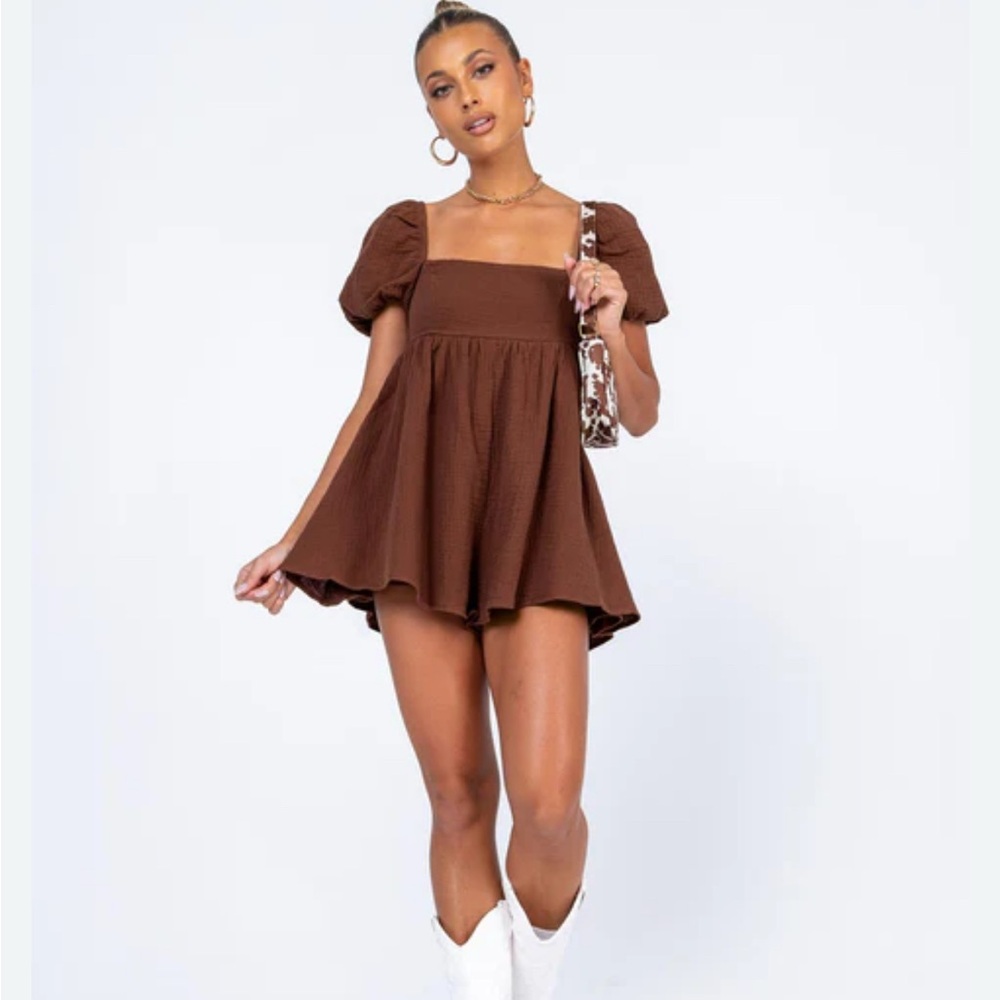 Princess Polly Baby Doll Brown Puff Sleeve Dress